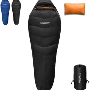 SYWSKW Down Sleeping Bag with Pillow, Ultralight Wide Sleeping Bag for Adults,Youth Backpacking,Hiking and Camping Outdoor with YKK Two-Way Zipper,680FP Duck Down (Black 32℉) : Sports & Outdoors