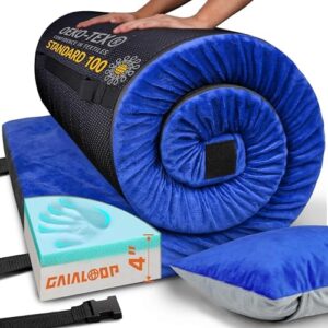 GAIALOOP 4 INCH Thick Memory Foam Camping Mattress, Roll Up Floor Sleeping Mat Camp Cot Mattress Pad Travel Camping Couch Bed for Guest Adults Side Sleepers [Cot:72 * 24 * 4""], Lapis Blue : Sports & Outdoors